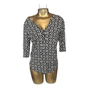 Market & Spruce Black and White Printed 3/4 Top, Size Small